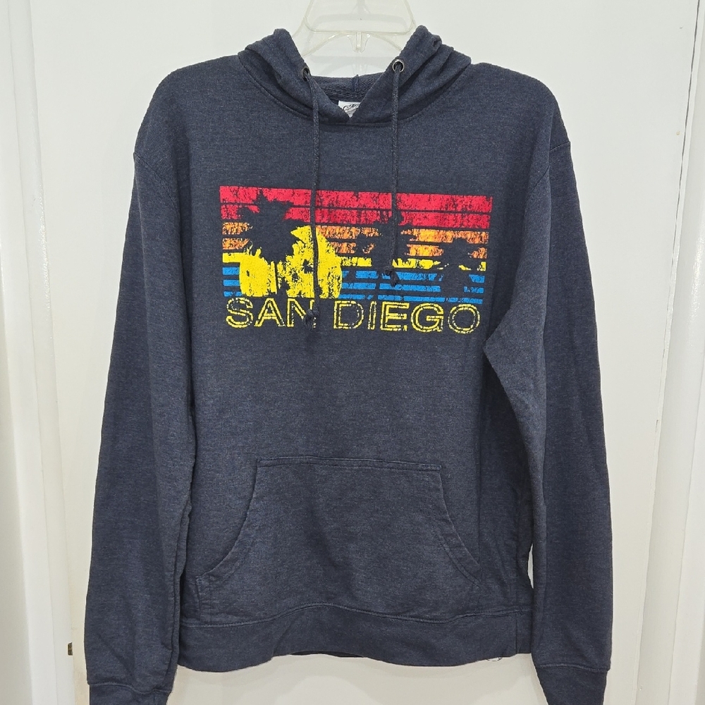 Dark Gray Hoodie With San Diego Rainbow City Scape Graphic Men's Large